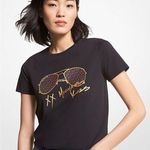 Michael Kors New! Logo Aviator Sunglasses Print Cotton T-Shirt (Sz S) Dark Ruby Photo 2