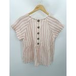 Maurice's Shirt Women MEDIUM White Red Yellow Striped Short Sleeve 100% Cotton Photo 1