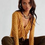 Free People  Marni Tie Front Sheer Star Print Top Orange Gold XS Photo 1