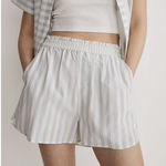 Madewell  Cotton Shorts Pull-On Striped White Blue‎ Womens Size 1X Stretch Waist Photo 0