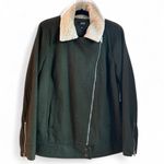 a.n.a A New Approach Women Moto Jacket Size XL‎ Earthy Green Sherpa Assymetrical Zip Photo 0