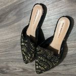 Who What Wear Black and Gold Leaf Pattern Mules Photo 1