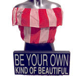 Sky And Sparrow  Red and White Striped Off the Shoulder Crop Top Small NWOT Photo 2