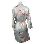 NEW Le Rose Women's Blue Floral Silk Satin Lace Bridal Long Sleeve Robe Size S/M Photo 2