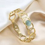 Green Cat's Eye Round Links Bracelet Bangle Gold Photo 0
