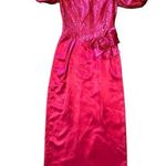 Vintage 80s Pink Satin Lace Puff Sleeve Prom Dress Hip Bow Womens Size 6 Photo 0