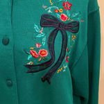 Vintage Green Holiday Cardigan Sweater Sweatshirt Plaid Floral Bow L Size L Photo 6