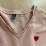 SheIn V Neck Sweatshirt Medium Light Pink Red Heart Graphic Long Sleeve Pullover Photo 1