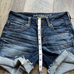 American Eagle  Midi Dark Blue Denim Super Stretch Shorts Cuff Raw Hem Size 4 Photo 7
