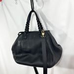 Tory Burch Half Moon Satchel Bag Black Leather Braided Straps Authentic Photo 8