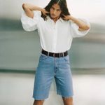 ZARA  Women's The 90s Bermuda High Rise Cut Off Denim Shorts Size 4 Light Blue Photo 1