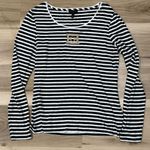 Escada Black White Gold Striped Logo Long Sleeve Shirt Top Women’s Medium Gold Photo 0
