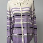 Allison Daley Purple White Cardigan Small Flower Detail Zipper Stripes XL Granny Photo 0