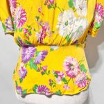 ZARA  Floral Print Puff Sleeve V-Neck Faux Wrap Blouse Yellow Multi Size Medium Photo 14