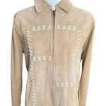 Studio Works Vintage Stitch-Front Tan Suede Leather Jacket 90's Large Photo 0