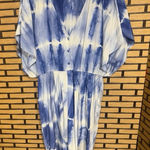Alice + Olivia  Blue And White Tie Dye Silk Blend Dress Size Large Photo 0