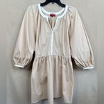 STAUD Women's Beige Puff Sleeve Mini Dress Size L Casual 3/4 Sleeve Photo 1