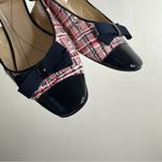 Kate Spade Tweed Plaid Slingback Shoes Womens 9 Patent Toe Low Heel Bow Photo 1