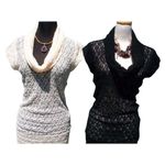 Cache CREAM Stretch Lace Pucker Body Hugging Top New Tunic Dress Neck $98 NWT Photo 3