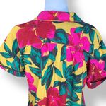 For Cynthia Button Up Shirt Linen Blend Hawaiian Floral Print Yellow Red Petite Photo 3