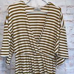 Urban Outfitters romper shorts big sleeves deep v neck mustard white stripe Photo 1