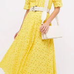 Pennyblack‎ Yellow Floral Eyelet Midi Dress Belted Cocktail Party Summer Small Photo 0