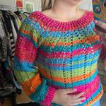 Rainbow Stripe Crochet Knit Long Sleeve Pullover Sweater Size M Photo 54