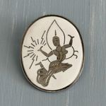 Unique Vintage Brooch Signed Japan White Enamel W Etched Niello Dancer Photo 0