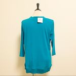 Rafaella Teal Blue Green V Neck 3/4 Sleeve Textured Stripe Top NWT 1X Stretch Photo 4