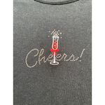 Y2K Bedazzled Wine Mom Top Slinky Holiday Clean Girl Large Black Embroidered Red Photo 2