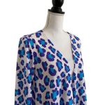 LuLaRoe Caroline Long Sleeve Cardigan White & Blue Leopard Print Ladies Medium Photo 2