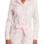 Veronica Beard  Winifred Twill Belted Long Sleeve Button Romper Utility Pink Sz S Photo 0