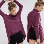 We The Free Free People  Oversized Split Back Turtleneck Sweater Tunic‎ Top Plum Photo 2