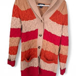 Lands' End  Colorful Striped Fisherman Cardigan Sweater Sz XS Orange Pink Photo 0