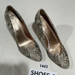 Nine West Womans  7.5 M Brown Beige Snakeskin Pumps Gold High Heel Photo 0