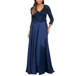 XScape  Lace and Satin Long Sleeve A-Line Evening Gown Blue Size 4 Formal Dress Photo 9