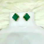 Chloe Clover Stud Earrings 18k Gold Plated Earrings in Green Photo 5