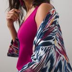 Chico's  Navy Blue White Orange Purple Boho Ikat Kimono Jacket Cardigan Photo 2