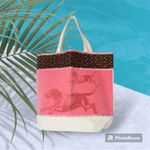 Big Canvas Tote Running Dog Beach Bag Coral and Brown on Tan NEW Photo 6