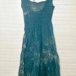 Nikki Lund Smocked Blue and Cream Bleach Splatter Sleeveless Midi Dress S Photo 2