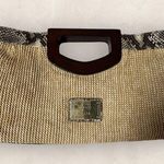 Nicole Miller  Straw Wood Handle Snap Closure Clutch Photo 0