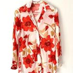 Vintage Vera Neumann 70s Disco Butterfly Collar Floral Button Down Blouse small White Photo 0