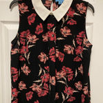 CeCe  Black Floral Sleeveless White Collar Blouse Photo 0