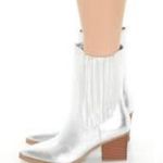 Forever 21 Ankle Boots New Metallic Silver Women's booties Size 7 Block Heel Faux leather Photo 8