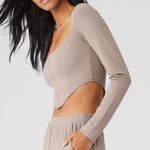 Alo Yoga Soft Sculpt Long Sleeve Corset Crop Top Taupe Sz L Photo 2