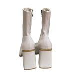 Square Toe Faux Leather Heeled Boots White Size 9 Photo 4