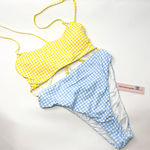 AQUA Pastel Checkered Cut Out One Piece Swimsuit Photo 2