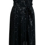 DKNY  Sequined Halter Maxi Dress Size 8 Black Sequined Sleeveless Long Formal Photo 0