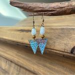 New artisan crafted dangle drop earrings copper patina freshwater Pearl unique Photo 2
