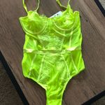Bright Neon Lace Backless Bodysuit Yellow Size L Photo 3